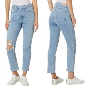 PAIGE High-Rise Jeans Brigitte Raw Hem Cuf in Cori Destructed Denim Size 27